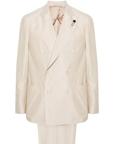 Lardini Double-Breasted Cotton Suit - Natural