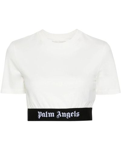 Palm Angels Cropped T-Shirt With Logo Band - White