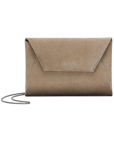 Brunello Cucinelli Envelope Bag With Shiny Shoulder Belt - Gray