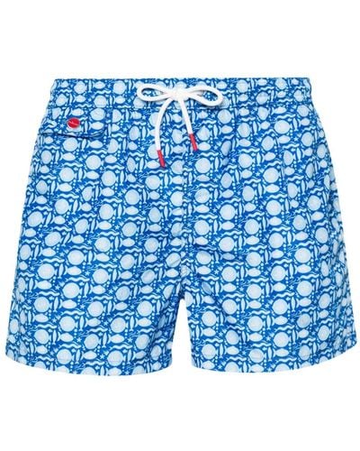 Kiton Swim Shorts With Fish Print - Blue