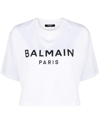 Balmain Cropped T-Shirt With Print - White