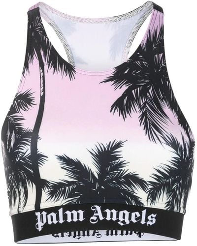 Palm Angels Cropped Top With Palm Motif - Grey