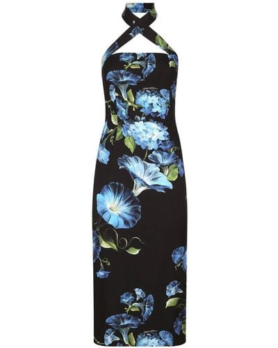 Dolce & Gabbana Printed Silk Midi Dress - Blue