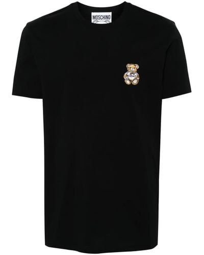 Moschino Cotton T-Shirt With Teddy Bear Patch - Black