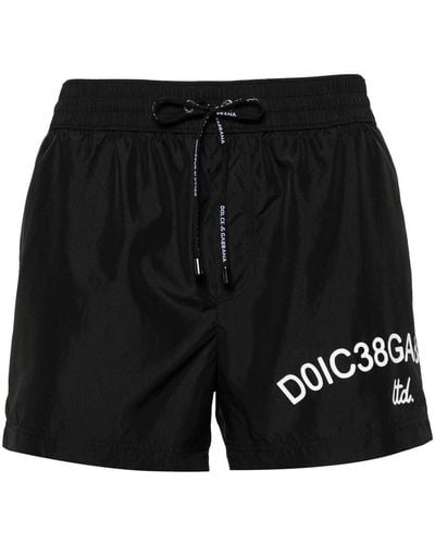 Dolce & Gabbana Swim Shorts With Logo Print - Black