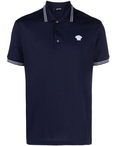 Versace Polo Shirt With Medusa Embroidery - Blue
