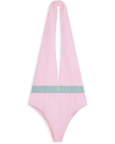 Versace Greca Halterneck Swimsuit - Pink
