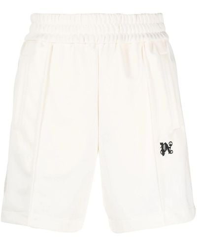 Palm Angels Striped Sports Shorts With Embroidery - White