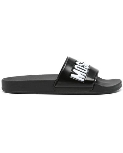 Moschino Slide Sandals With Embossed Logo - Black