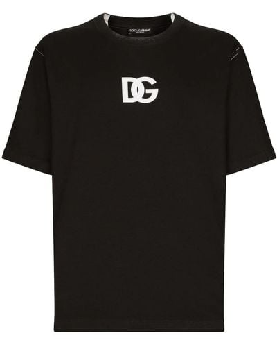 Dolce & Gabbana T-shirt in cotone stampa logo DG - Nero