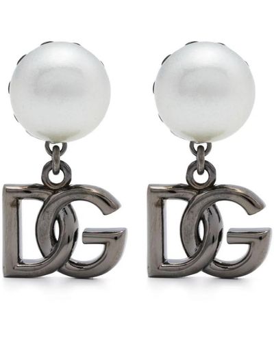 Dolce & Gabbana Clip Earrings With Dg Pendant - White
