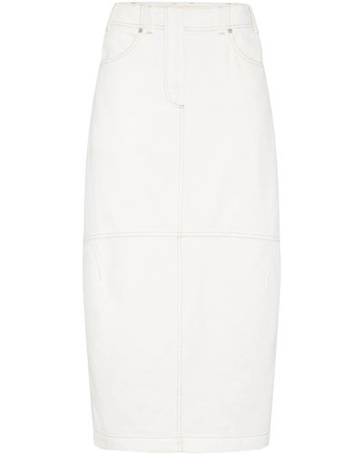 Brunello Cucinelli High-Waisted Denim Midi Skirt - White