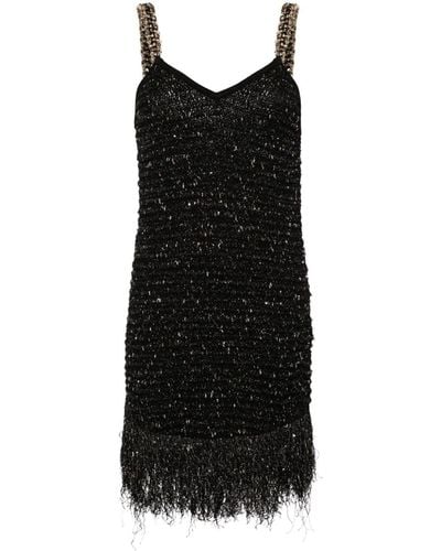 Balmain Short Dress With Embroidery - Black