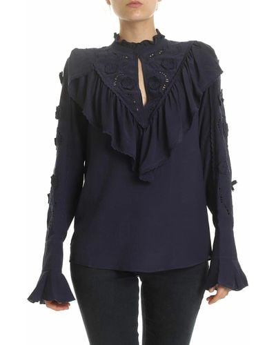 See By Chloé Ink Navy Blouse With Embroidery - Blue