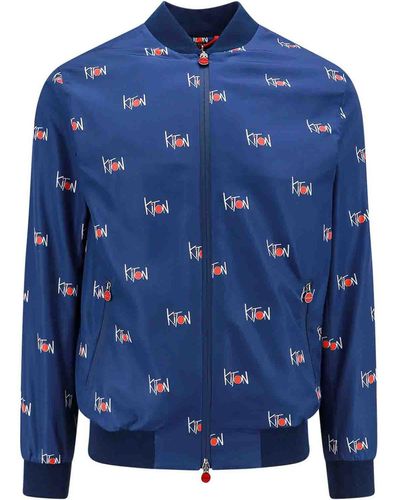 Kiton Jacket With All-over Logo Print - Blue