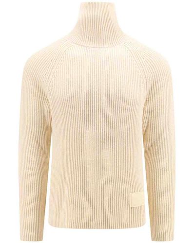 Ami Paris Cotton And Wool Funnel Neck Sweater - White