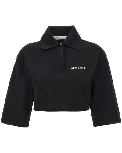 Palm Angels Crop Polo Shirt - Black