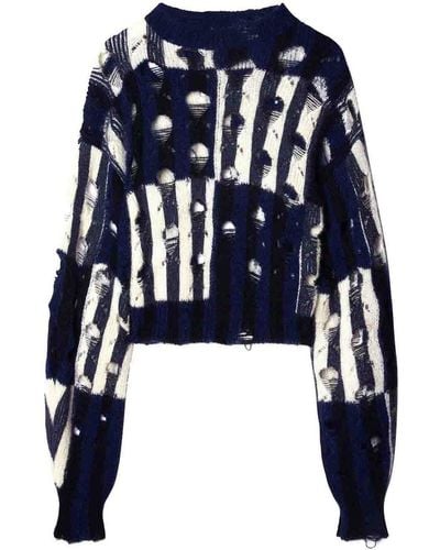 Off-White c/o Virgil Abloh `shibori` Distressed Round-neck Sweater - Blue