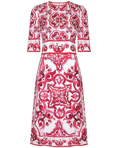 Dolce & Gabbana Majolica-print Charmeuse Midi Dress - Red