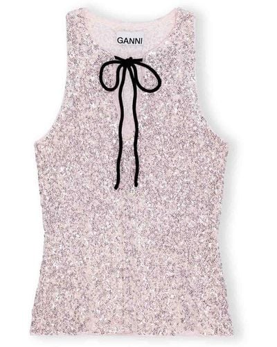 Ganni Sequined Bow Top - Pink