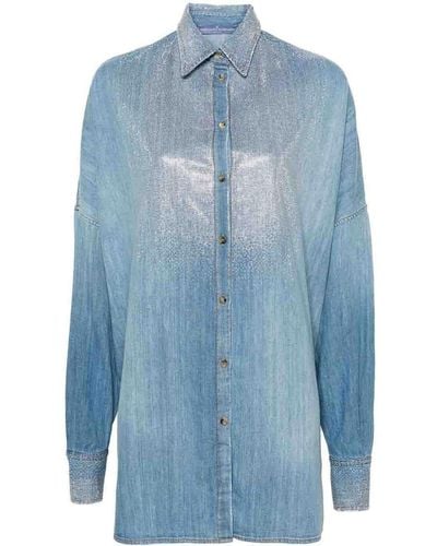 Ermanno Scervino Shirt With Rhinestone Detail - Blue