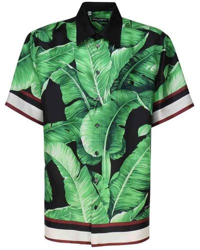 Dolce & Gabbana Banana Print Silk Shirt - Green