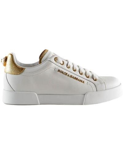 Dolce & Gabbana Logo Pearl Leather Sneakers - White