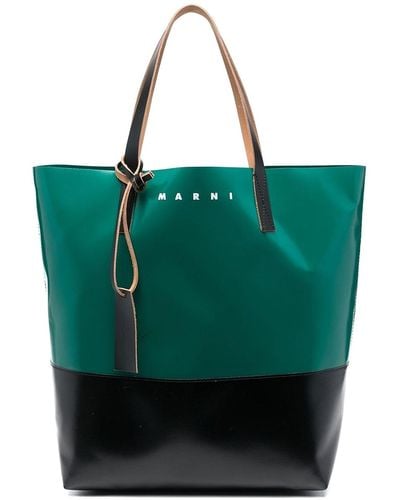 Marni Two-tone Leather Bag With Logo Lattering - Green