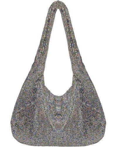 Kara Crystal Mesh Shoulder Bag With Decoration - Grey