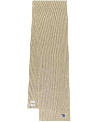 Burberry Cashmere Scarf With Iconic Embroidery - Natural