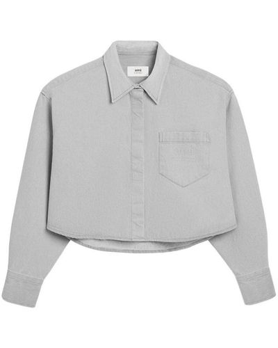 Ami Paris Logo-embossed Denim Shirt - Grey