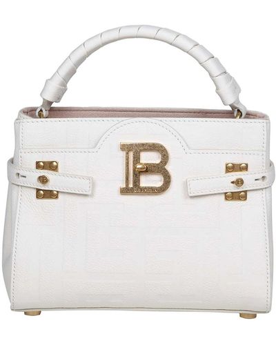 Balmain Bbuzz Handbag In Monogram Leather - White