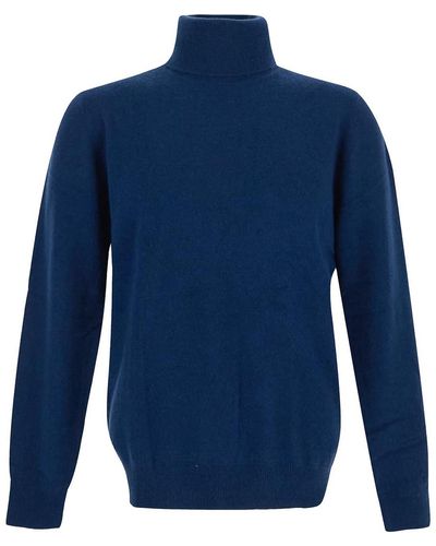 Laneus Knit Sweater In Ocean Blue With Turtleneck