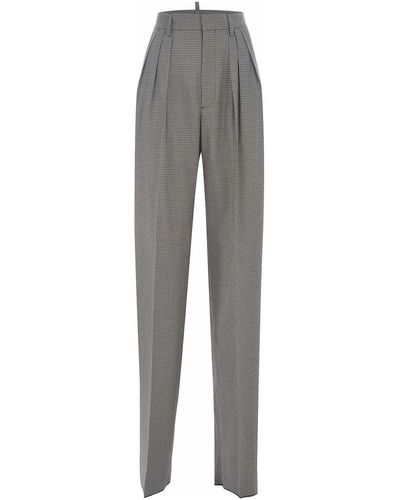 DSquared² Houndstooth Wool Blend Pants - Gray