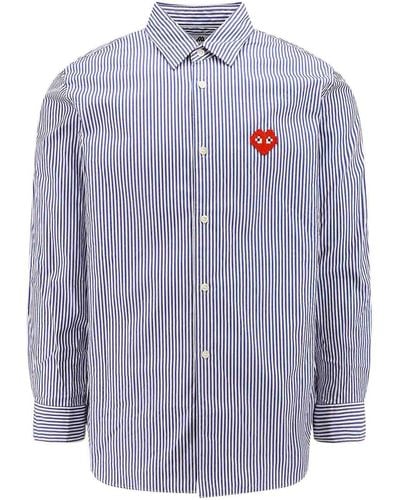 COMME DES GARÇONS PLAY Cotton Shirt With Striped Motif - Blue