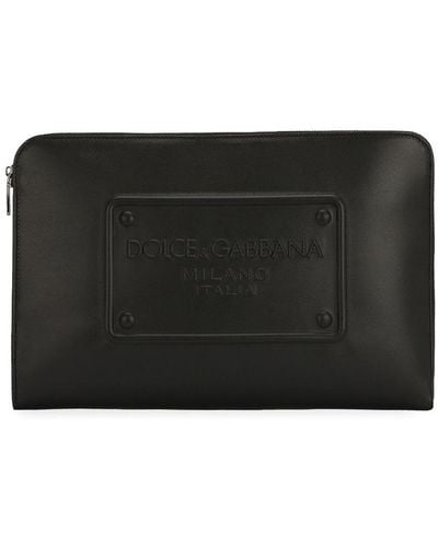 Dolce & Gabbana Embossed Logo Clutch Bag - Black