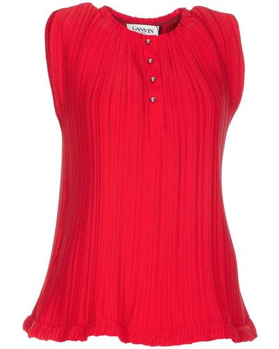 Lanvin Pleated Top Frontal Buttons Crew Neck - Red