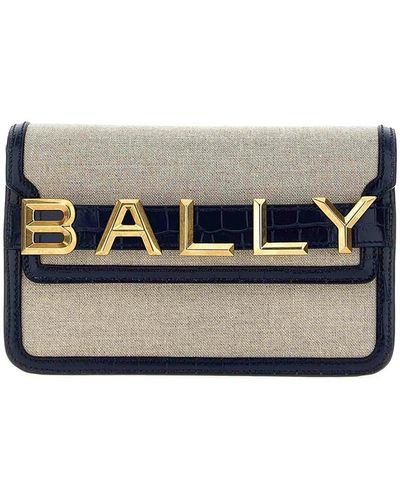 Bally Logo Leather Canvas Crossbody Bag - Gray