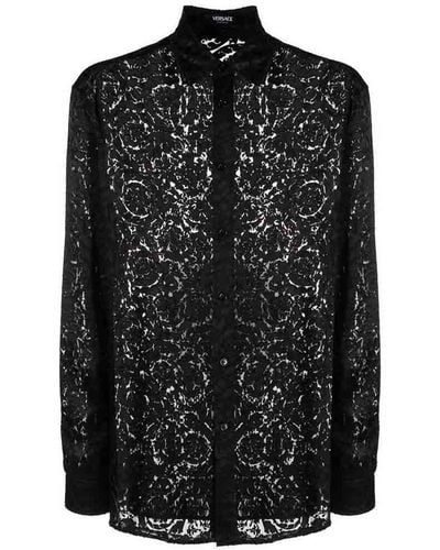 Versace Floral-lace Collar Shirt - Black