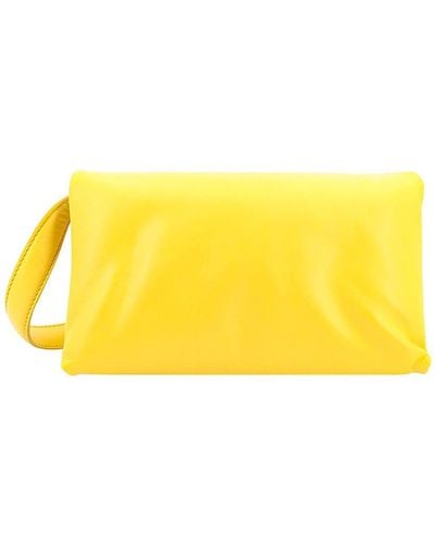 Marni Padded Leather Shoulder Bag With Logo Print - Yellow