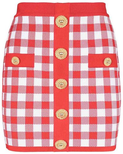 Balmain Vichy Buttoned Mini Skirt - Red