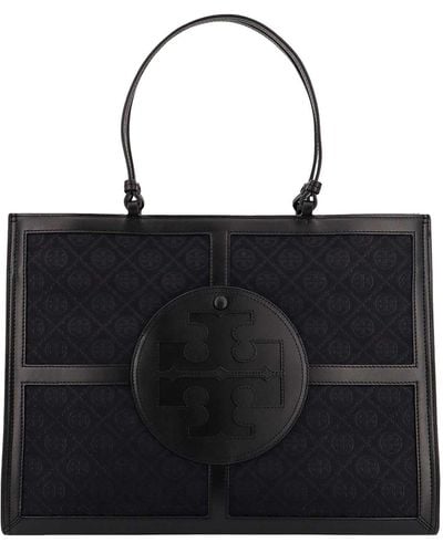 Tory Burch Canvas Leather Bag Frontal Logo - Black