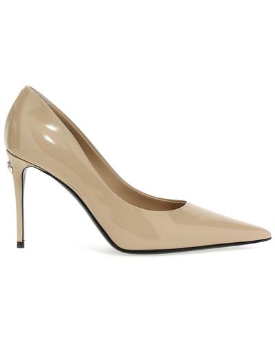 Dolce & Gabbana Logo Court Shoes In Shiny Calf Leather - Metallic