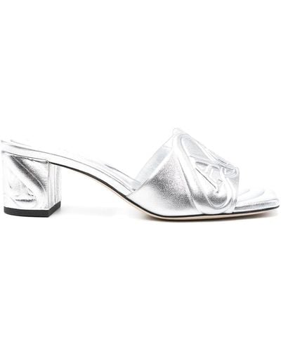 Alexander McQueen Metallic Leather Heel Sandals - White