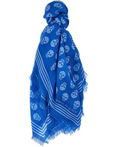 Alexander McQueen Skull Wool Scarf - Blue