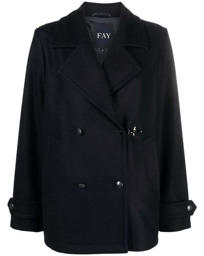 Fay Wool Double-breasted Peacoat - Blue