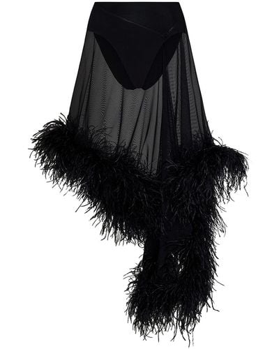 The Attico Mya Asymmetrical Skirt In Tulle - Black