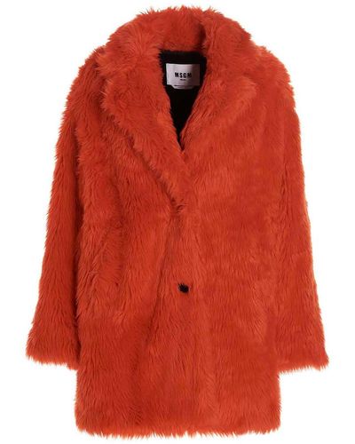 MSGM Single Breast Faux Fur Coat - Red