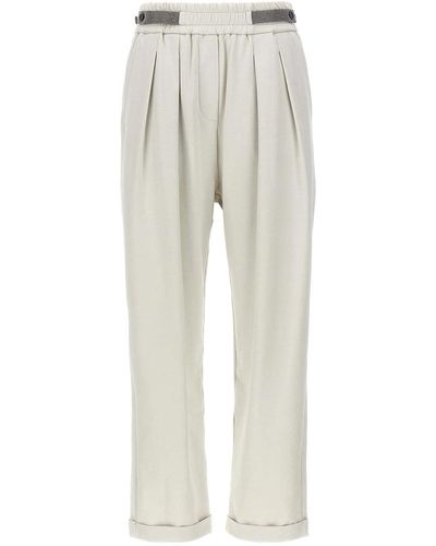 Brunello Cucinelli Trousers With Front Pleats - Natural