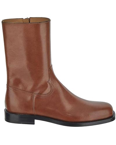 Dries Van Noten Boots In Tan Smooth With Square Toe - Brown